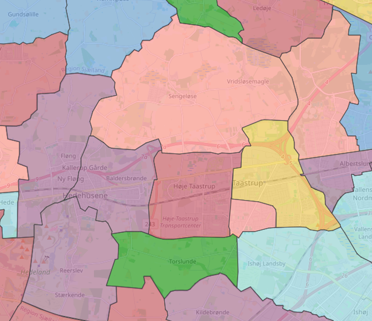 Sognekort anvendt til grov vurdering af borgere indenfor 5 km-zonen